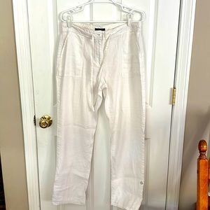 Lands End women’s white linen pants, adjustable